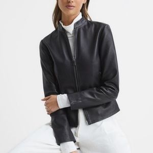 NWOT Reiss Allie Leather Collarless Biker Jacket - Sz 2